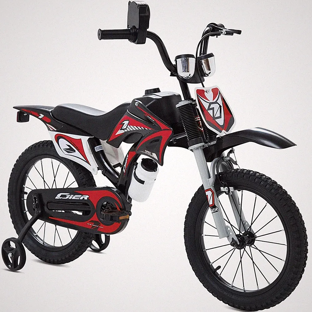 12/16" Motorcycle Style Kids Bike w/Training Wheels Boys Girls 3-7 Kids Bicycle